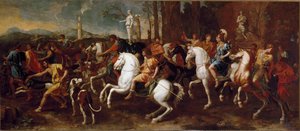 La caza de Meleagro. Héroes de la mitología griega famosos durante la caza del jabalí de Calidón. Pintura de Nicolas Poussin de Nicolas Poussin