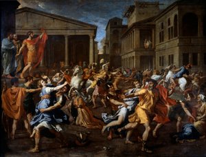 El rapto de las sabinas por los romanos. Rómulo a la izquierda observa la escena. Pintura de Nicolas Poussin de Nicolas Poussin