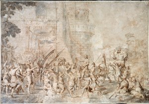 El triunfo de David trayendo de vuelta la cabeza de Goliat, Dibujo de Nicolas Poussin de Nicolas Poussin