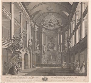 Interior de la Iglesia de Santa Rosalía en Rotterdam Vista de la Iglesia Romana de Rotterdam, vista desde el interior hasta el altar (título sobre el objeto) de Nicolas Ransonnette