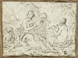 Ninfas tocando instrumentos musicales de Nicolas Rene Jollain
