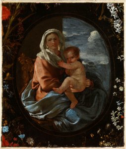 Virgen con el Niño en guirnalda de flores de Nicolas & Seghers Daniel (1590–1661) Poussin