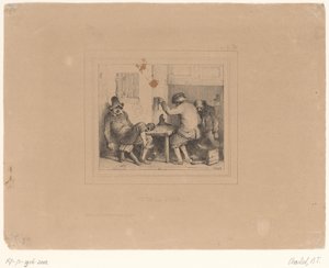 Tres campesinos borrachos en un pub Vive la joie (título sobre objeto) Sketches 1837 (título de la serie) Croquis de Charlet 1837 (título de la serie) de Nicolas Toussaint Charlet