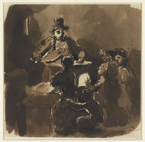 Niños alrededor del fuego de un vendedor de castañas (?) de Nicolas Toussaint Charlet