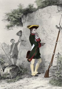 Napoleón I Bonaparte (1769 - 1821) en la escuela militar de Brienne en 1783. Grabado por Charlet del siglo XIX