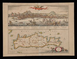 Vista de Candia y mapa de Creta de Nicolas Visscher