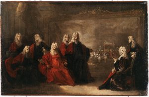 Boceto para los concejales que celebran la llegada de la Infanta de Nicolas de (workshop) Largilliere