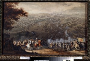La batalla de Poltava, el 27 de junio de 1709. La batalla enfrentó al ejército sueco de Carlos XII de Suecia con el del zar ruso Pedro el Grande durante la Gran Guerra del Norte (1700-1721). Pintura de Nico de Nicolas de Larmessin