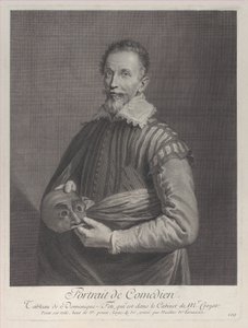 Retrato de un Comediante: retrato de Francesco Andreini sosteniendo una máscara, 1729-40