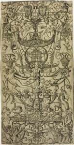 Panel de ornamento con una jaula de pájaros