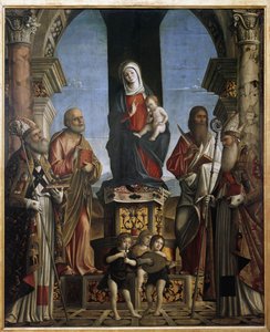 La Virgen y el Niño en el trono con San Nicolás, San Pedro, San Bartolomé y San Agustín