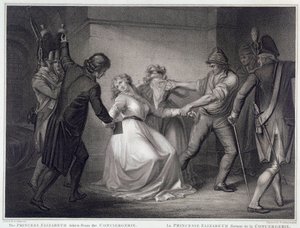 Revolución Francesa: la hermana del rey Luis XVI Elisabeth de Francia (1764-1794) fue liberada de la prisión de Concierge el 10/05/1794. Grabado de Niccolo Schiavonetti (fallecido en 1813) París, Museo Carnavalet