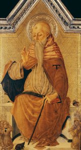San Antonio Abad entronizado con miembros de una cofradía de Nicolo di Maestro Antonio dAncona