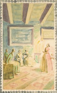 Jenny Lind canta en Weimar para la familia del Gran Duque y H.C. Andersen. Boceto para decoraciones de frescos en el Salón Conmemorativo de H.C. Andersen en Odense de Niels Larsen Stevns