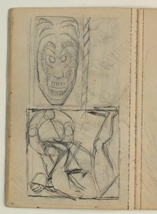 Boceto de máscara, probablemente basado en un modelo. Borrador para la tumba de Poul S. Christiansen