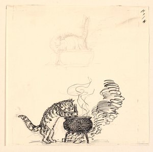 Ilustración de "El gato gordo" y boceto