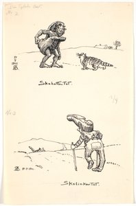 Dos bocetos para "El gato gordo" de Niels Skovgaard