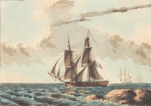 Un bergantín cañonero francés cruzando cerca del agua