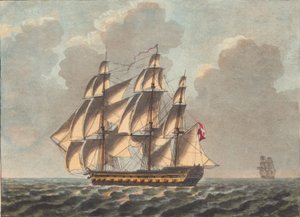 Un barco de línea danés navegando casi a favor del viento