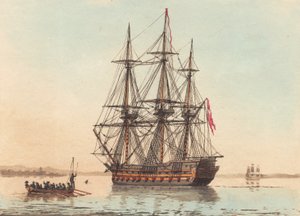 Un barco de guerra danés anclado en una mañana tranquila de Niels Truslew