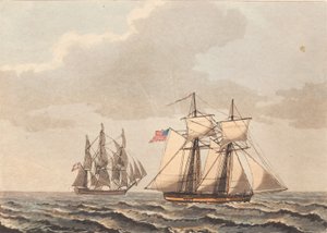Un barco danés y una goleta americana con viento lateral de Niels Truslew