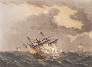 Un barco inglés alcanzado por un rayo