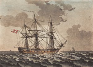 Un barco de guerra anclado en una tormenta