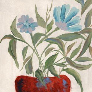 Flores azules en maceta roja de Nikita Jariwala