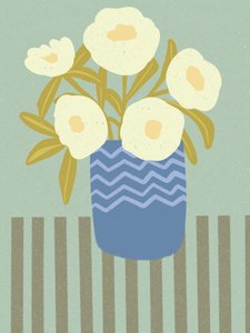 Flores blancas en un jarrón azul de Nikita Jariwala