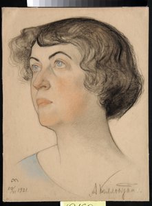 Retrato de Alexandra Mikhailovna Kollontai (1872-1952), política comunista y soviética rusa (Alexandra M. Kollontai) - Dibujo de Nikolai Andreevich Andreev (1873-1932) tiza roja y tiza sobre papel (32,2x24,3 cm)