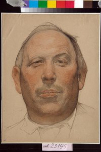 Portrait de Demian Bedny (1883-1945) - Oeuvre de Nikolai Andreevich Andreev (1873-1932), sanguine et craies sur papier (32x24,2 cm), vers 1920 - (Retrato de Demyan Bedny, por Nikolay Andreyevich Andreyev, sanguina, tiza blanca y negra sobre papel de Nikolai Andreevich Andreev