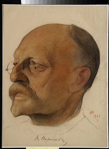 Retrato de Vikenti Vikentievitch Smidovitch, dit Vikenti Veressaiev (1867-1945), medecin et ecrivain russe (Vikenty Vikentyevich Veresaev) - Dessin by Nikolai Andreevich Andreev (1873-1932) sanguine et craies sur papier (32.5x24 cm) de Nikolai Andreevich Andreev