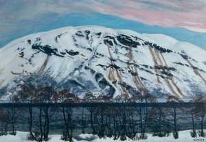Fría mañana de abril con avalancha (Montaña nevada), c.1909 de Nikolai Astrup