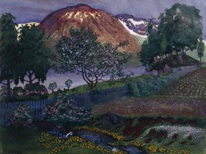 Noche de julio en el jardín (óleo sobre lienzo) de Nikolai Astrup