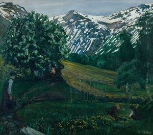 Noche de primavera smieheggen, c.1918 de Nikolai Astrup