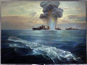 Guerra civil rusa: el destructor británico Victoria es torpedeado por el submarino bolchevique Pantera frente a la isla de Seskar (Golfo de Finlandia), el 1 de septiembre de 1919. de Nikolai Evlampievich Bublikov