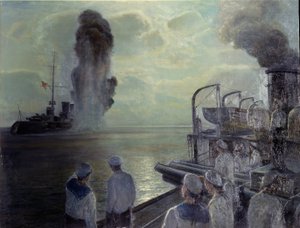 Revolución rusa de 1917: El autohundimiento de la Flota del Mar Negro el 18 de junio de 1918. Pintura de Nikolai Eviampievich Bublikov (1871-1942), óleo sobre lienzo