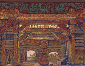 El Palacio del Zar Berendey. Diseño escénico para la obra de teatro La Doncella de Nieve de A. Ostrovsky, 1912 de Nikolai Konstantinowitsch Roerich