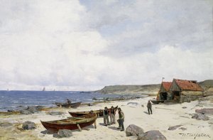 Pescadoras en la playa (óleo sobre lienzo)