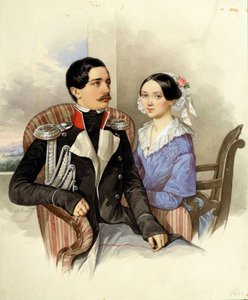 Retrato del Conde Jakov Karlovich Sievers (1818-1865) y la Condesa Vera Mikhaylovna (1818-1865) - Obra de N M Alexeyev (1800-1850)
