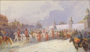 Entrada de la familia capturada de Kuchum Khan en Moscú. 1599, 1891 de Nikolai Nikolayevich Karasin