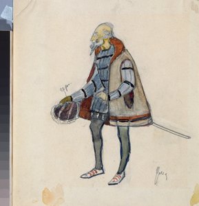 Costume preparatoire, le baron avare, pour la piece de theatre "Le chevalier avare" de Alexandre Pouchkine (1799-1837) (Diseño de vestuario para la obra de teatro El Caballero Avaro de A Pushkin) - Oeuvre de Nikolai Pavlovich Ulyanov (Oulianov) (1875-1949)
