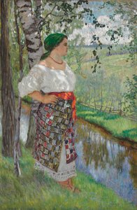 Mujer Campesina junto a un Arroyo de Nikolai Petrovich Bogdanov Belsky