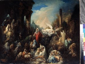 El Ángel de la muerte matando a los primogénitos egipcios. Una de las diez plagas, que Dios infligió a Egipto para convencer al Faraón de que liberara al pueblo de Israel, este castigo de la muerte del primogénito aniquila al de Nikolai Petrovich Lomtev
