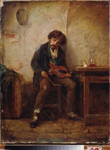 Un músico. Pintura de Nikolai Petrovich Petrov (1834-1876), óleo sobre lienzo de Nikolai Petrovich Petrov