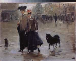 Un paseo - Pintura de Nikolai Kornilovich Pimonenko (1862-1912), óleo sobre lienzo de Nikolai Pimonenko