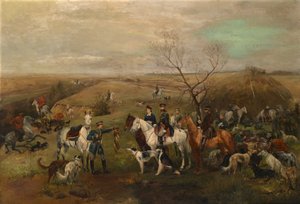 Partida de caza con el Emperador Alejandro III y la Emperatriz María Feodorovna, 1880s de Nikolai Semyonovich Samokish
