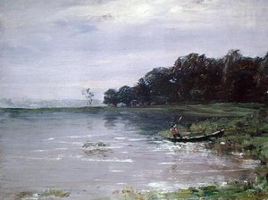 Paisaje con barco, atardecer de Nikolay Nikanorovich Dubovskoy