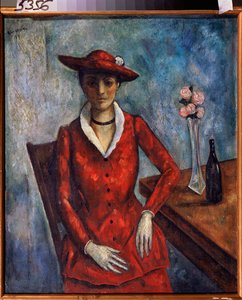 Una mujer de rojo - Pintura de Nikolai Vladimirovich Sinezubov (Nicolas Sinezouboff) (1891-1956), óleo sobre lienzo de Nikolay Vladimirovic Sinezubov