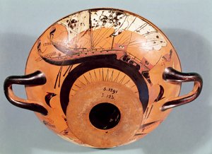 Copa de figuras negras áticas que representa barcos griegos, c.520 a.C. de Nikosthenes